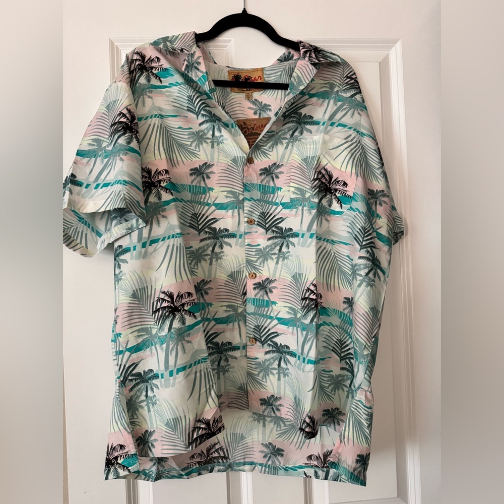 Ingear Men's Palm Tree Print Shirt - Green and Pink